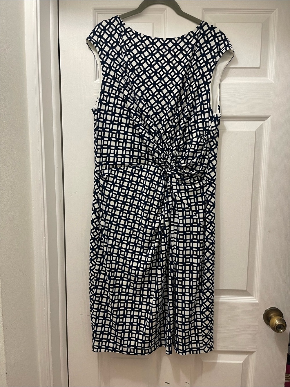Lauren Ralph Lauren Navy White Geometric Twist Front Dress Size 16